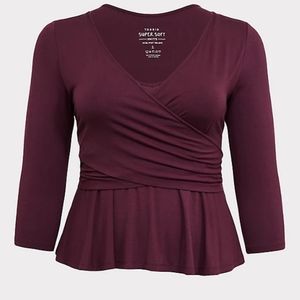 TORRID SUPER SOFT WINE SURPLICE PEPLUM MIDI TOP
